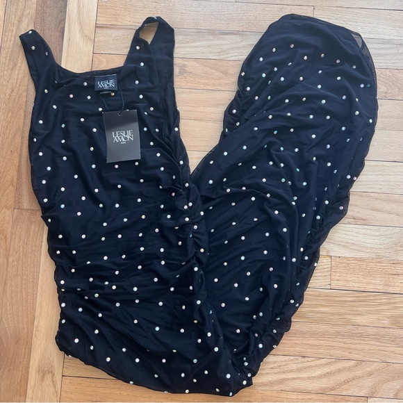 NWT Leslie Amon Ruched Crystal Mesh Midi Dress / Coverup - Picture 4 of 8